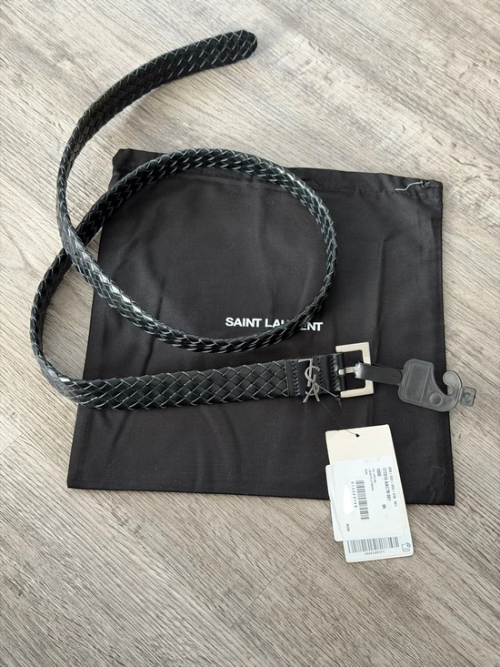 Saint Laurent Accessories - Saint Laurent YSL Cassandre Woven Leather Belt Black Size 95 NWT